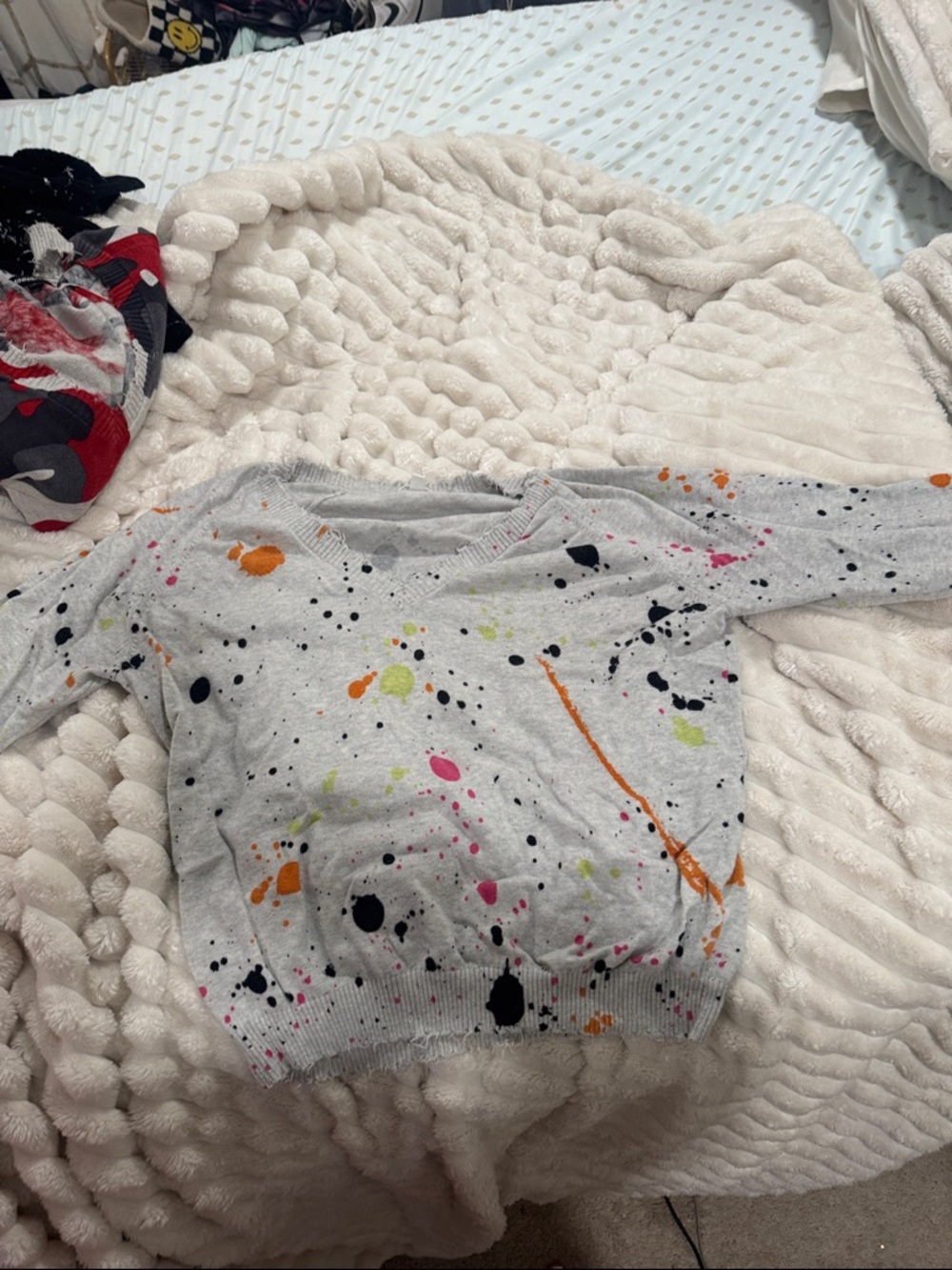 cotton Light Gray Paint-Splatter Sweater - Unbranded